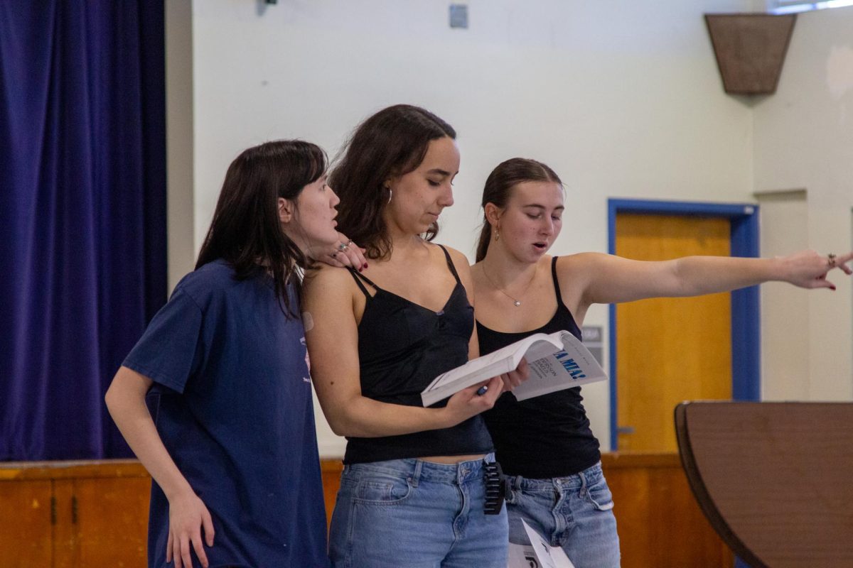 Seniors Ava Diener, Zin Arneson, and Amelia Ericson reherse "Dancing Queen" weeks before the opening night on March 14th.