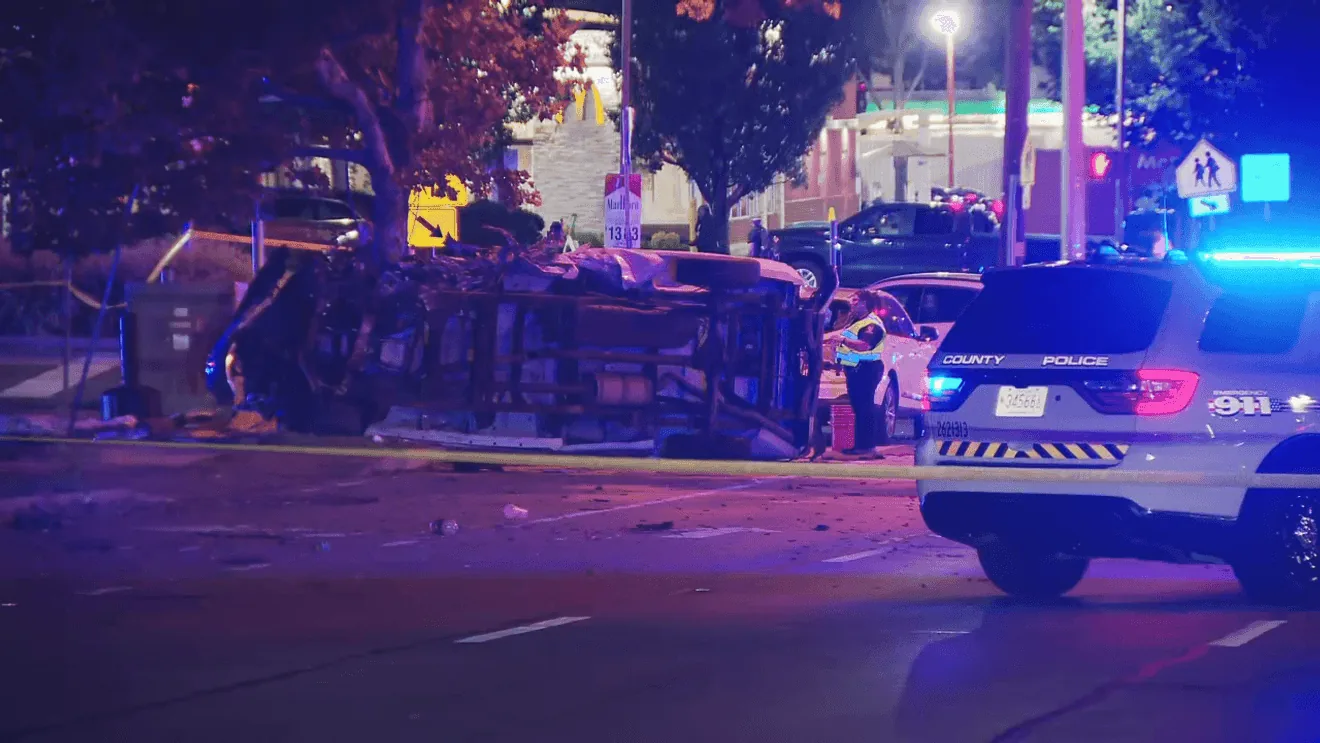 Pickup Truck Overturns in Four Corners, Maryland, Killing Driver and Injuring One Passenger After Striking Two Stopped Cars at a Red Light